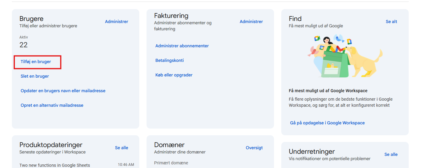Vælg knappen "Tilføj en bruger"