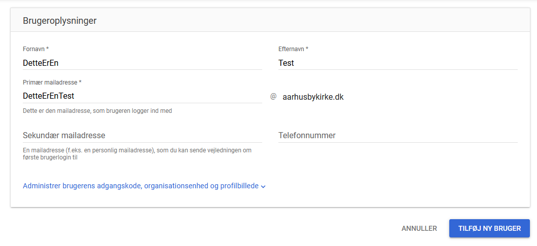Opret bruger med navn og email