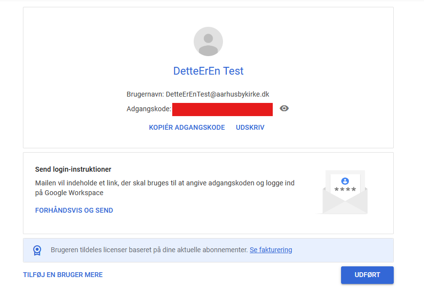 Se den nye oprettede bruger