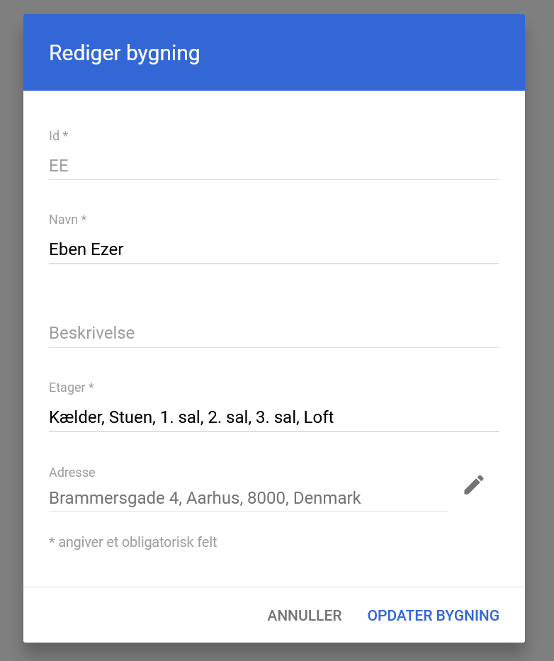 Eksempel på opsætning af bygning med Eben Ezer