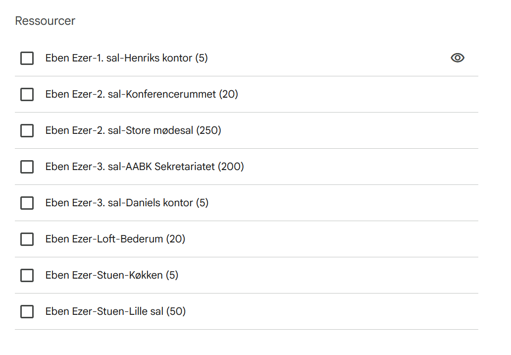 Se listen over ressourcer