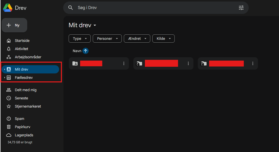 Billede af forsiden på Google Drev
