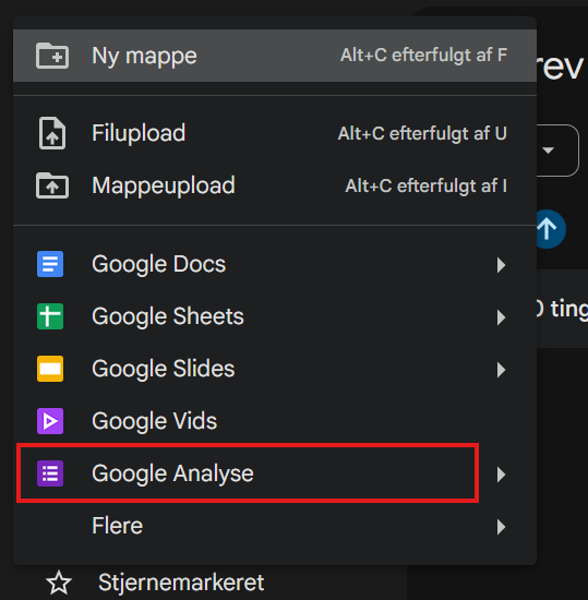 Billede af oprettelse af Google Forms i Google Drev