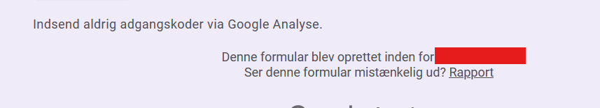 Billede af Google Forms, hvor det fremgår, at formularen er oprettet inden for organisationen