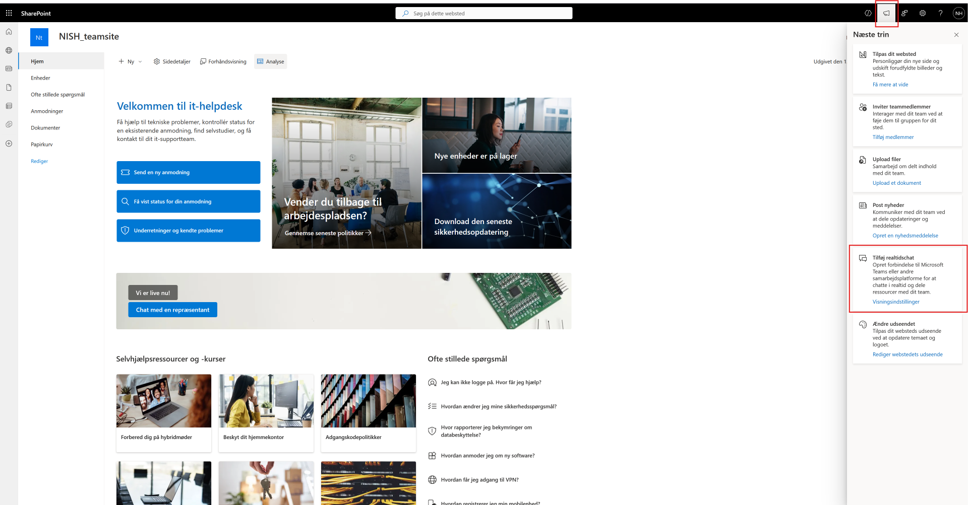 Konvertering af SharePoint til Teams direkte i SharePoint